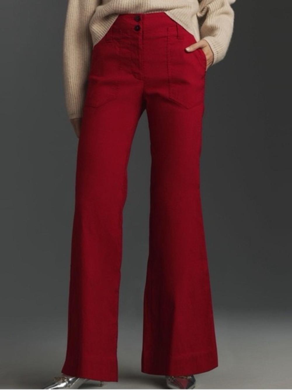 Anthropologie Crimson Red Pants with Striped Trim